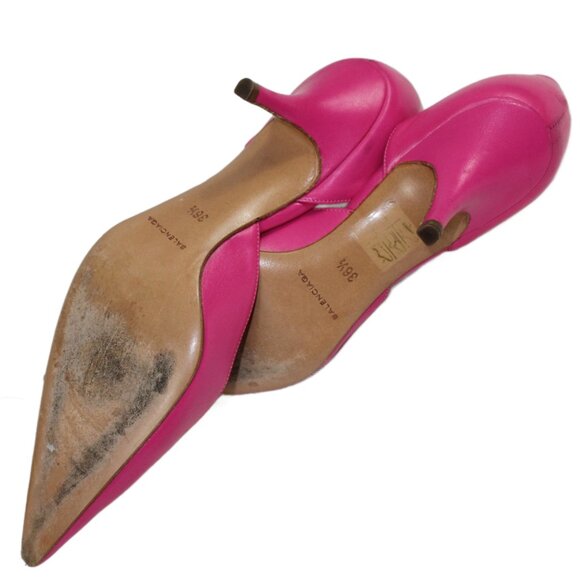 Balenciaga Fiery Pink Leather Knife Toe Open Side Stiletto Heel, Size 36.5 - Picture 10 of 12